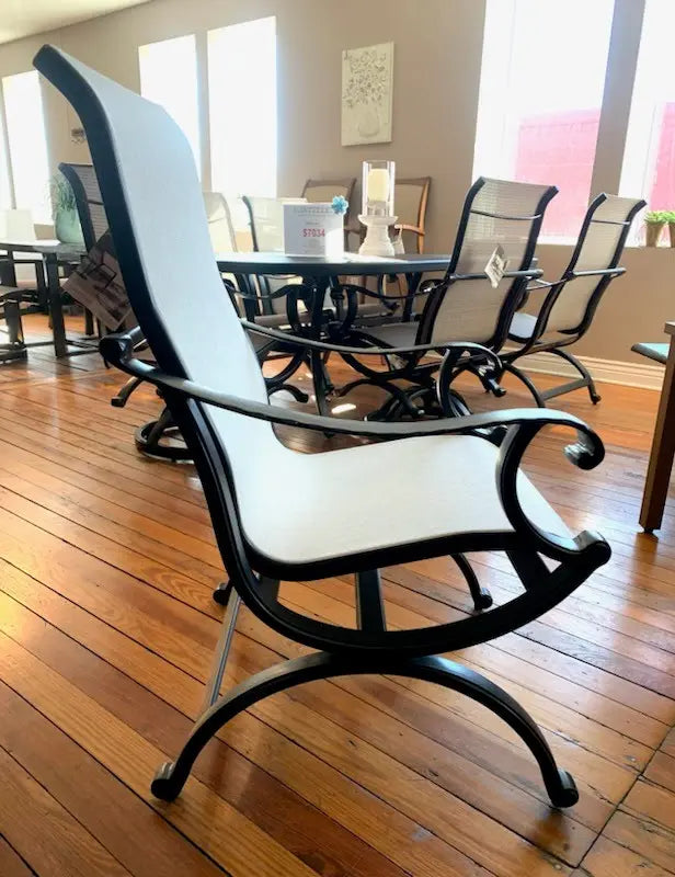 Castelle Telluride Sling Dining Chair with Antique Dark Rum Frame and Augustine Oyster Sling 12037712