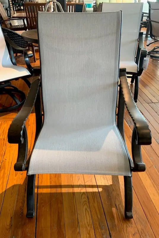 Castelle Telluride Sling Dining Chair with Antique Walnut Frame and Augustine Oyster Sling Outdoor Chairs 12030655