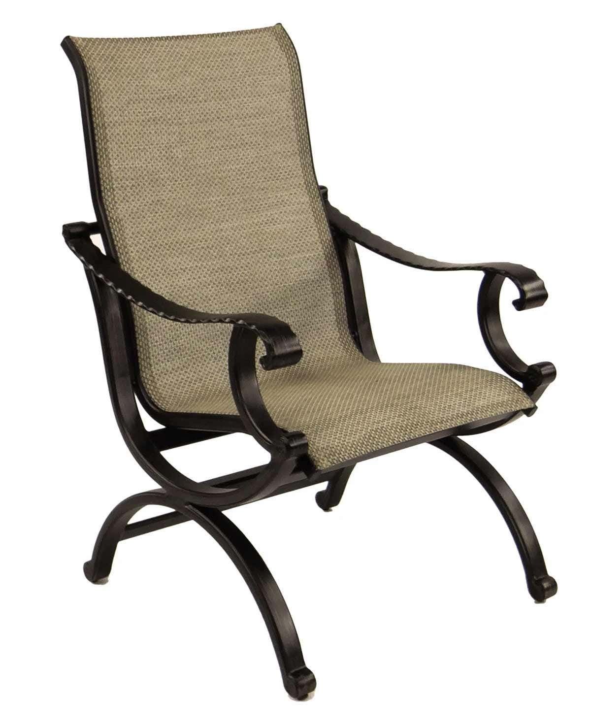 Castelle Telluride Sling Dining Chair with Antique Walnut Frame and Sailing Sahara Fabric Outdoor Chairs 12029366