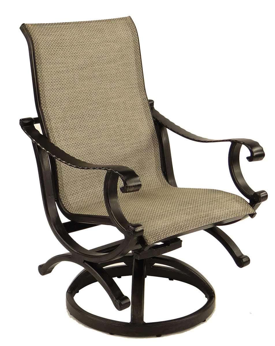 Castelle Telluride Sling Swivel Rocker with Antique Walnut Frame and Augustine Oyster Fabric Outdoor Chairs 12030656