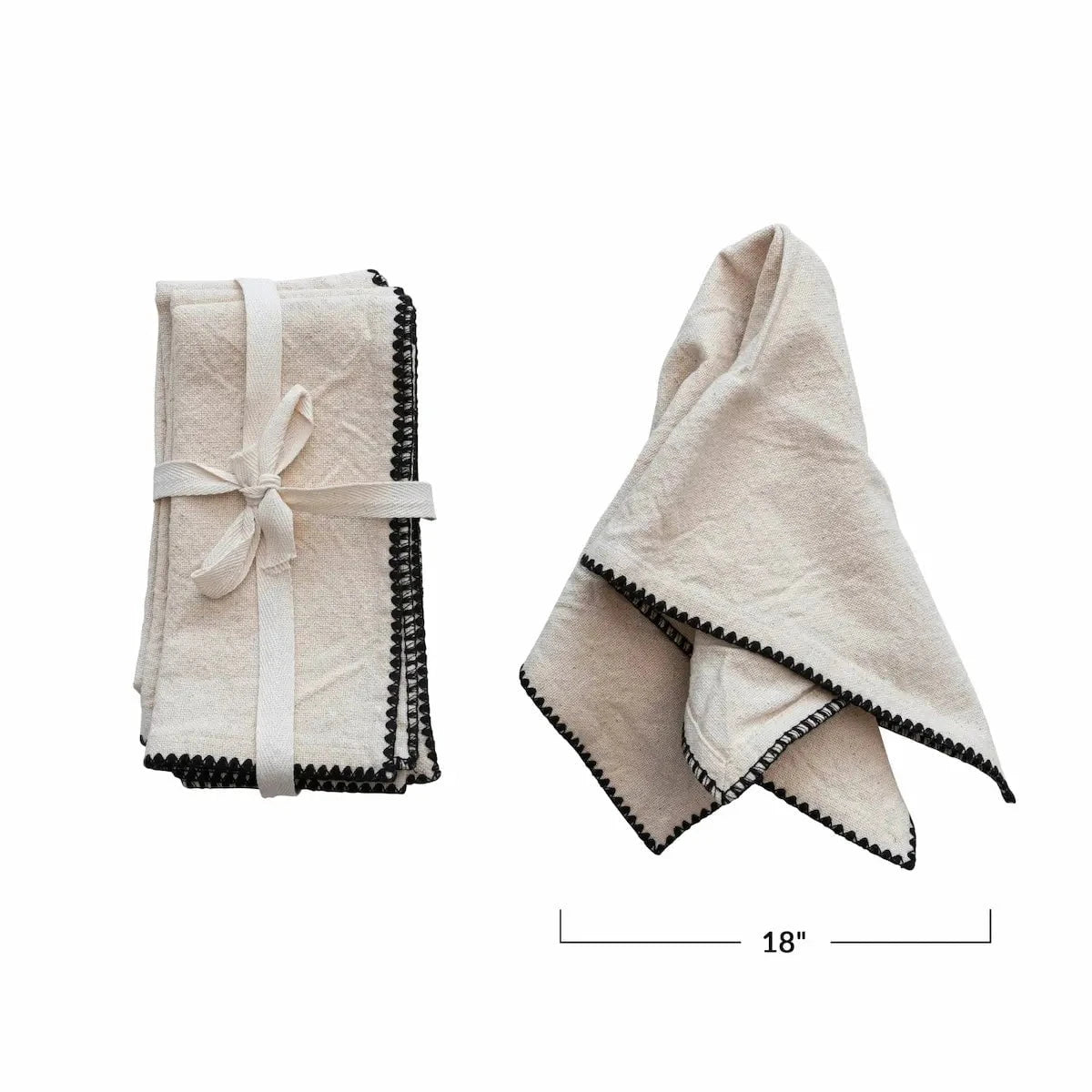 Cotton Napkins w/ Edge Stitching, Natural & Black, Set of 4 Cloth Napkins 12044600