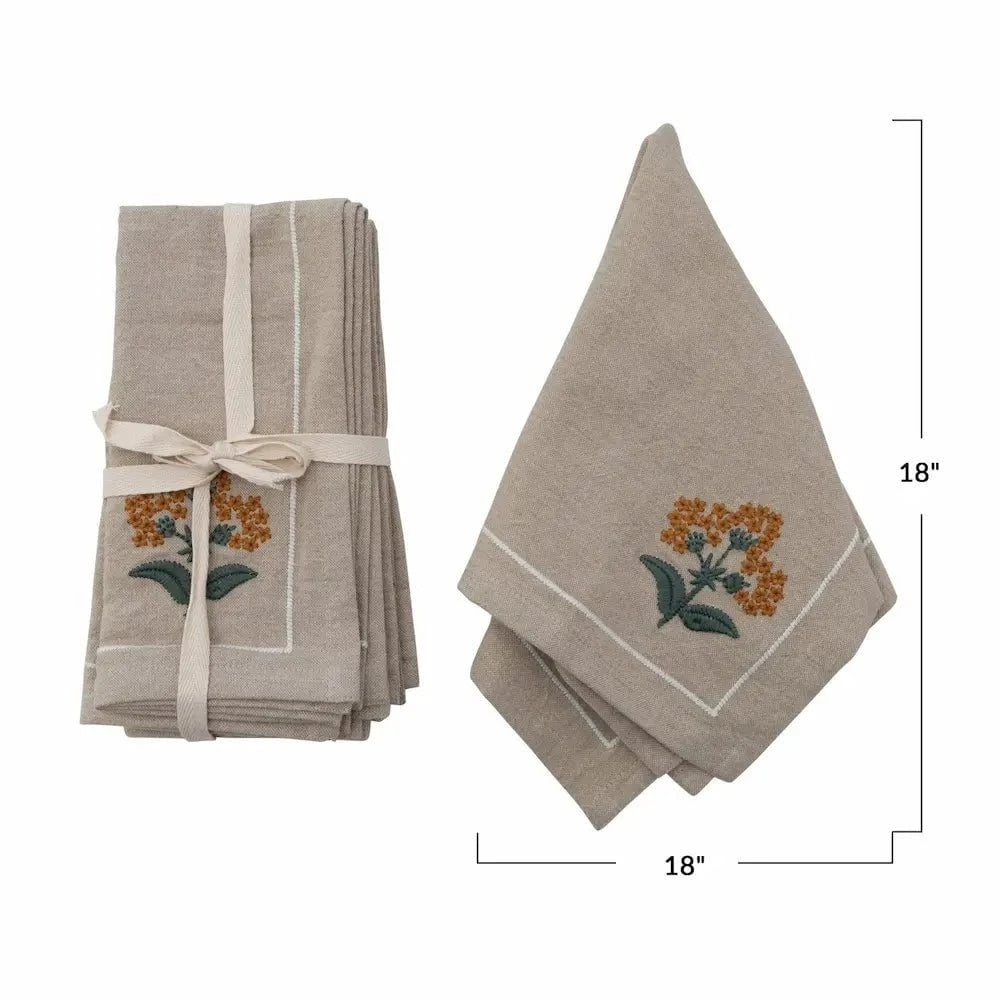 Cotton Napkins with Floral Embroidery, Set of 4 Cloth Napkins 12044599