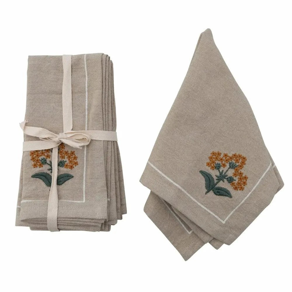 Cotton Napkins with Floral Embroidery, Set of 4 Cloth Napkins 12044599