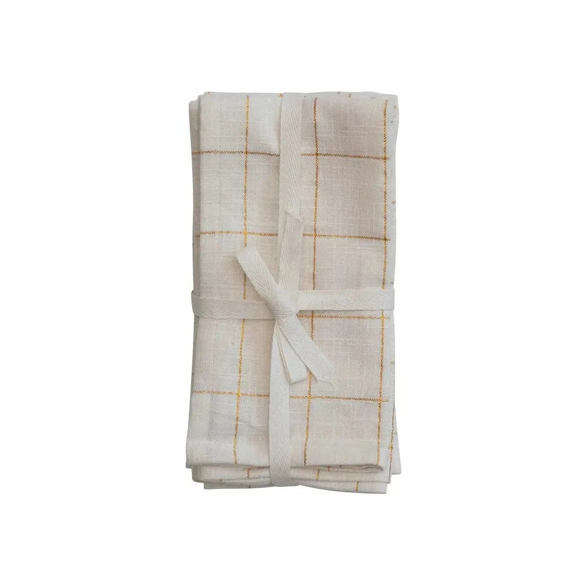 Cream and Metallic Gold Grid Pattern Cotton Napkins, Set of 4 Seasonal & Holiday Decorations 12044807