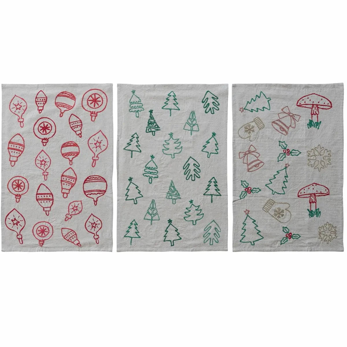 Creative Co-op Embroidered Woven Cotton & Linen Holiday Tea Towel Towels