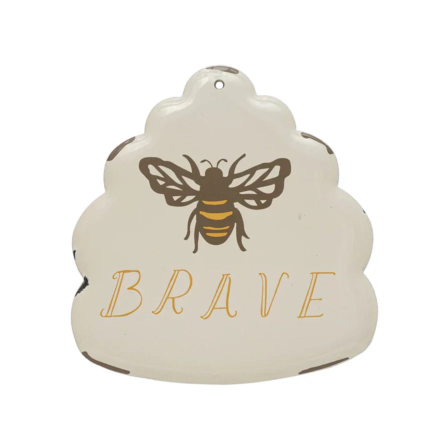 Creative Co-Op Enameled Metal Wall Decor with Bee 
