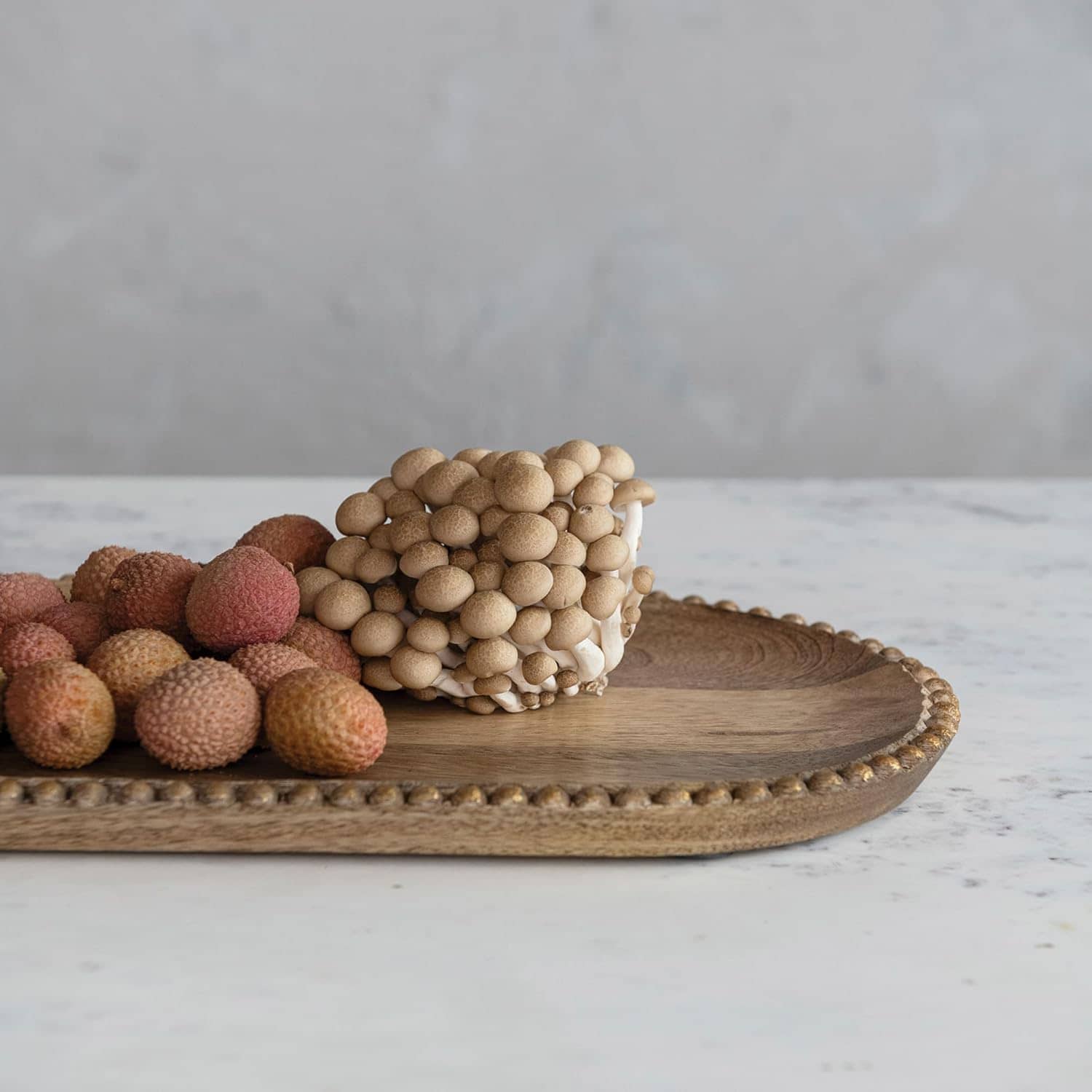 Creative Co-Op Hand-Carved Mango Wood Tray with Wood Beads & Gold Finish Decorative Trays 12047306