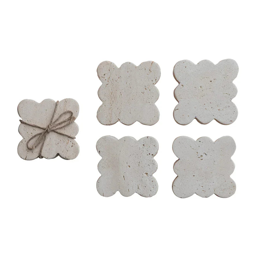 Creative Co-Op  Travertine Coasters with Scalloped Edge, Set of 4 Coasters 12047308