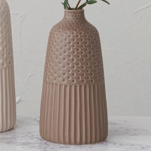 Debossed Stoneware Vases with Matte Glaze