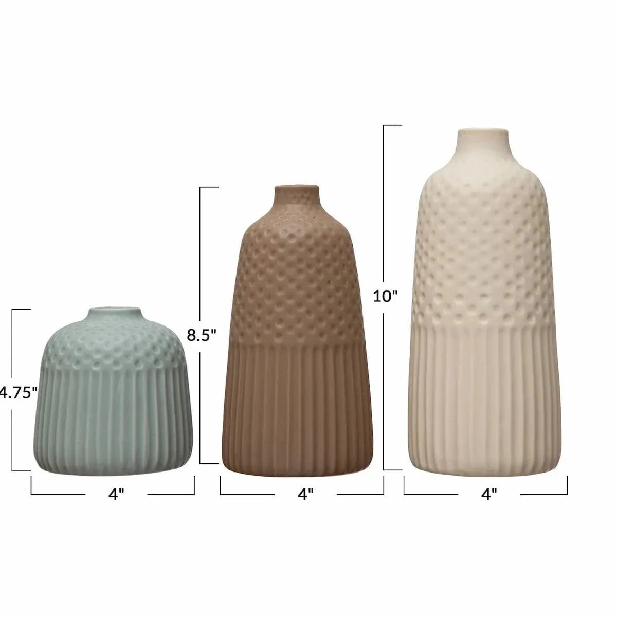 Debossed Stoneware Vases with Matte Glaze Vases