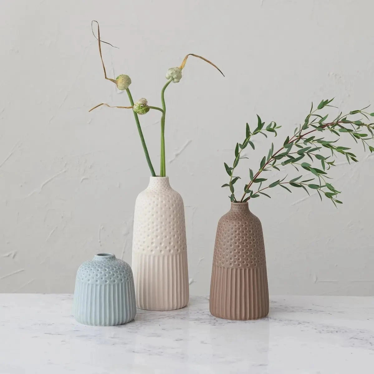 Debossed Stoneware Vases with Matte Glaze Vases