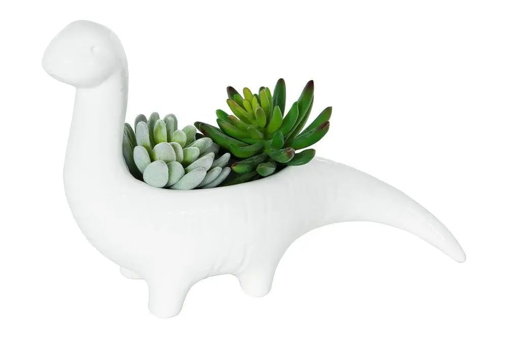 Creative Co-Op White Dinosaur Shaped Stoneware Planter