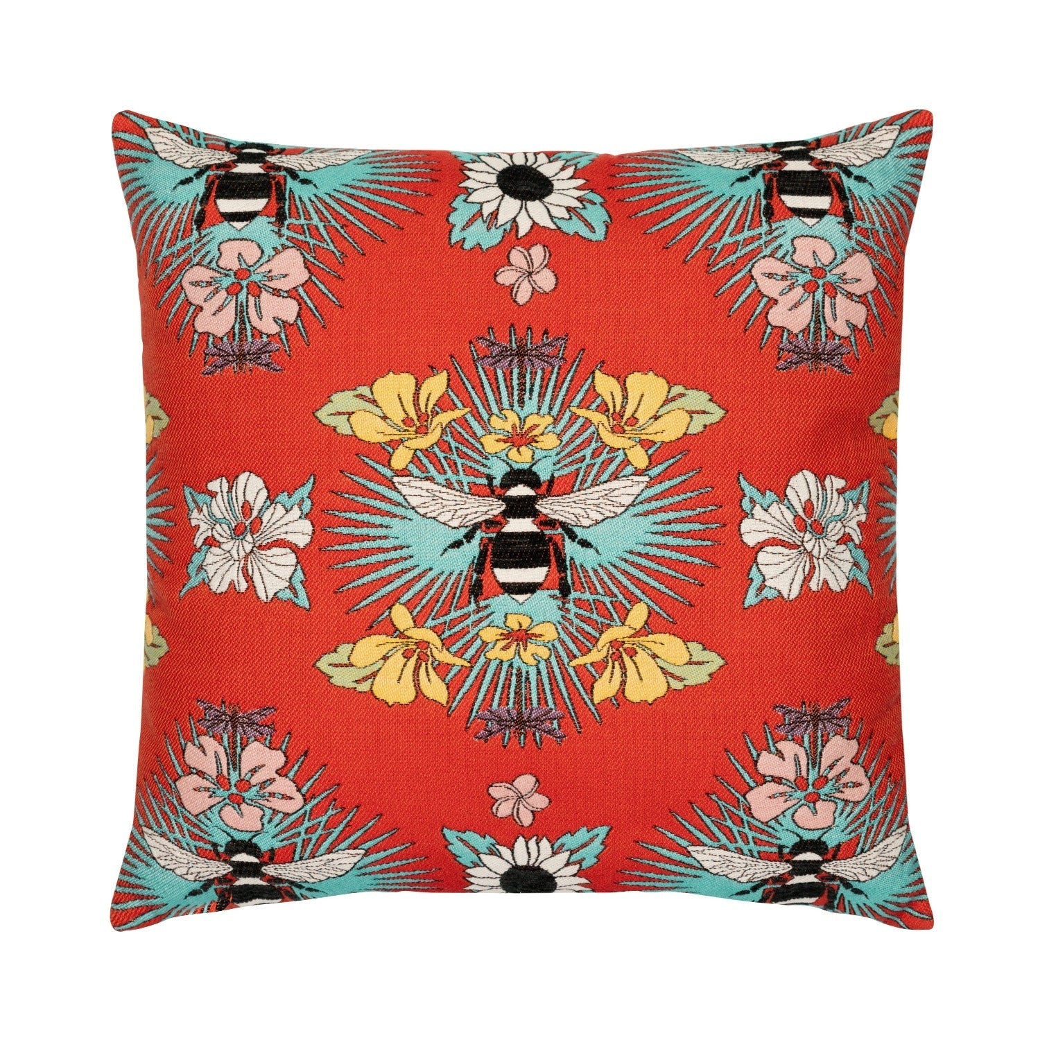 Elaine Smith Tropical Bee Red 22 inch Square Pillow