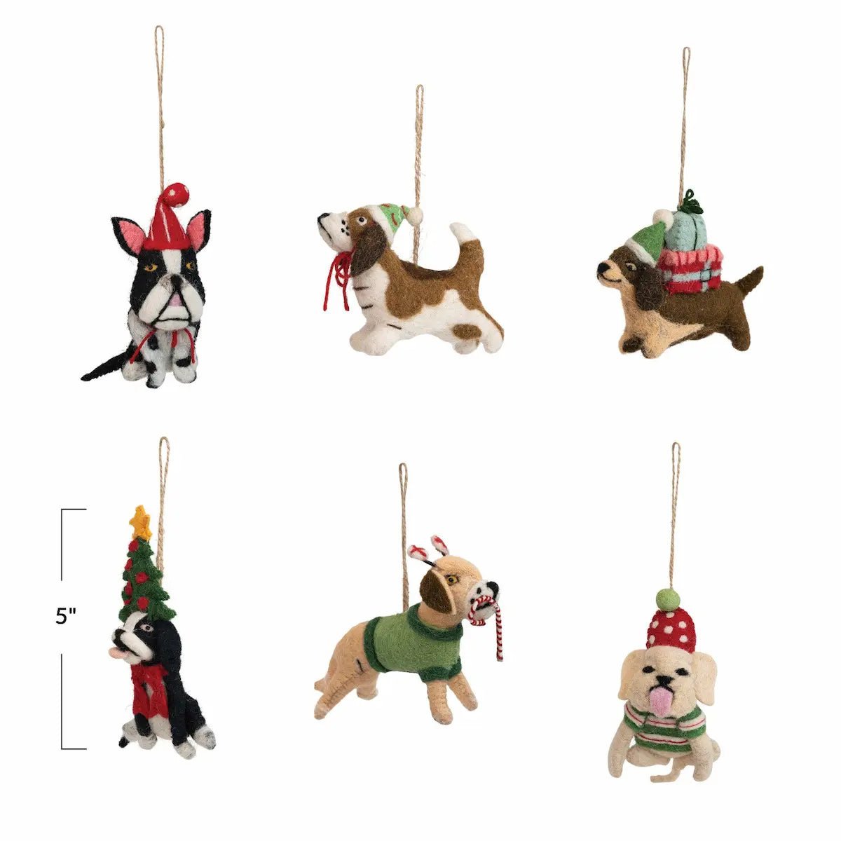 Embroidered Wool Felt Dog Ornaments Holiday Ornaments