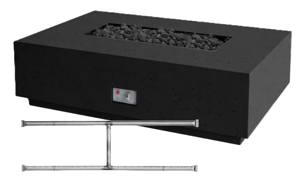 FireGear Sanctuary 1 Rectangular 56 inch Fire Table in Raven Black Fire Pits Stainless Steel Burner / Natural Gas / Match Throw (MT) 12045336