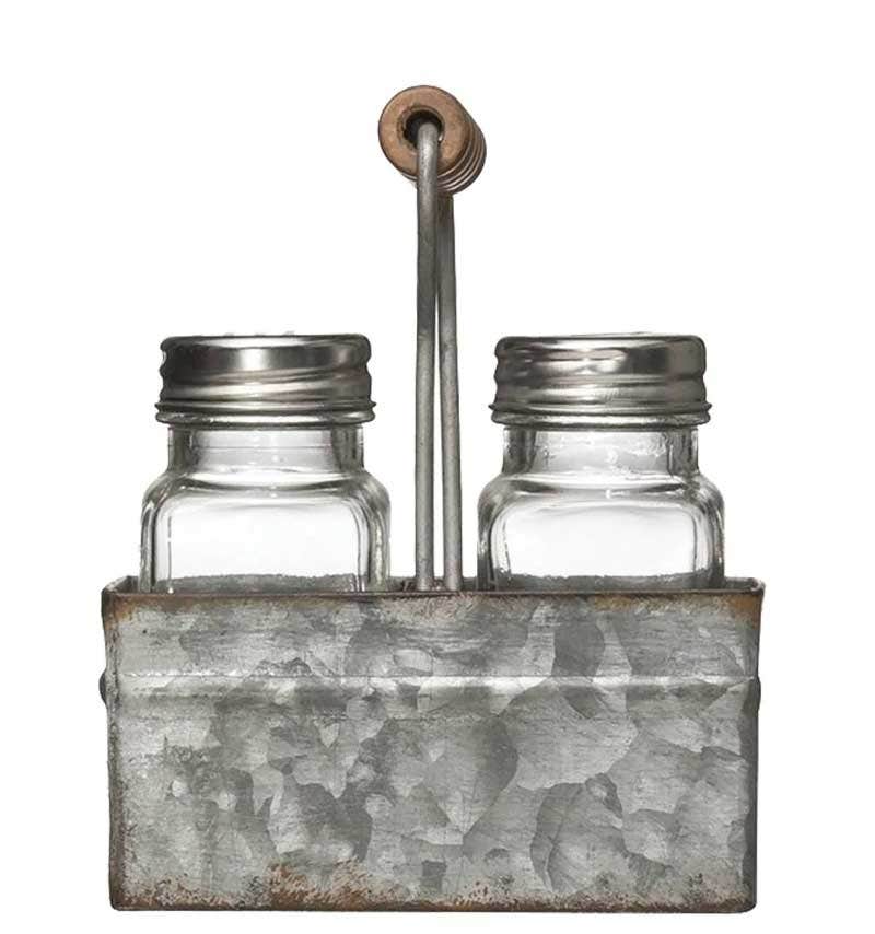 Glass Salt & Pepper Shakers in Galvanized Metal Caddy Salt & Pepper Shakers 12039177