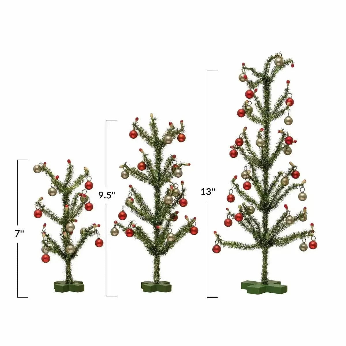 Green Tinsel Tress with Red & Silver Ornaments Seasonal & Holiday Decorations