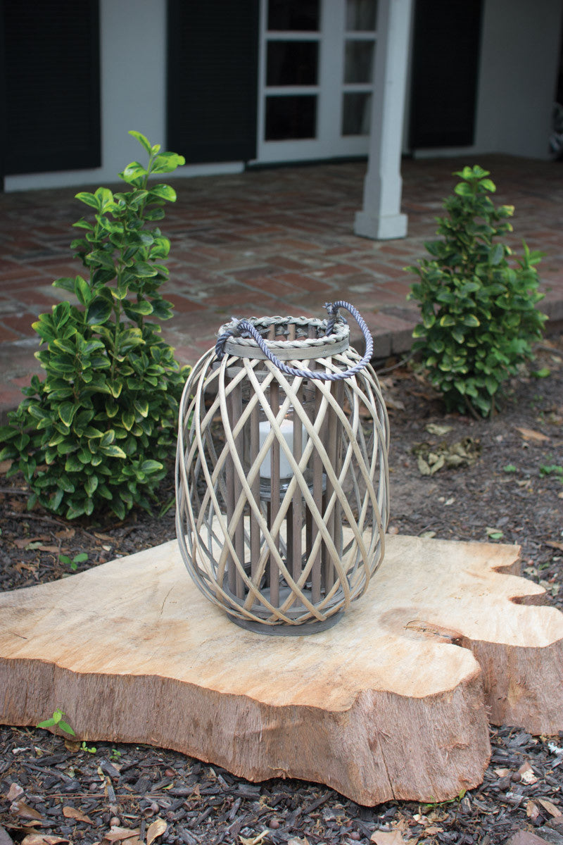 Grey Willow Lantern with Glass Small 12043405