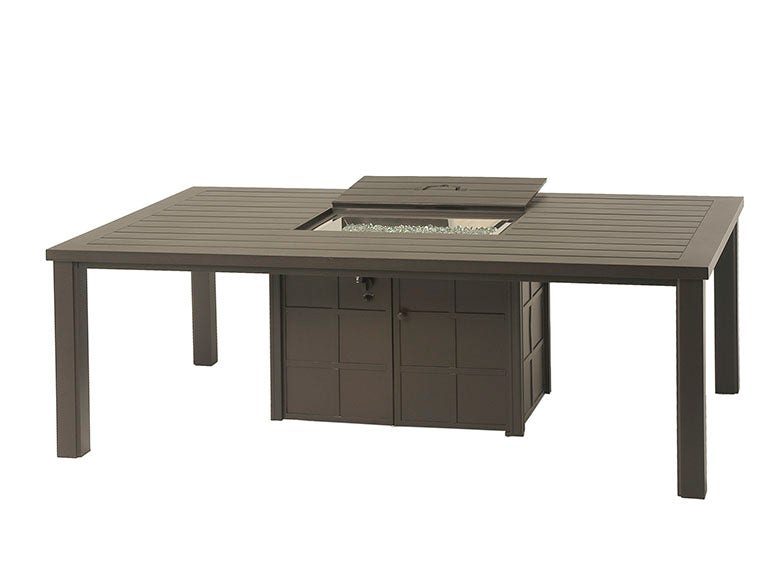 Hanamint Sherwood 47 inch x 84 inch Rectangle Enclosed Gas Fire Pit Dining Table Outdoor Tables 12038192