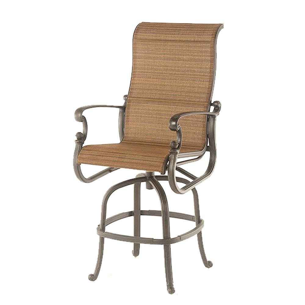 Hanamint St. Augustine Sling Swivel Bar Stool with Augustine Pecan Fabric Outdoor Chairs 12026129