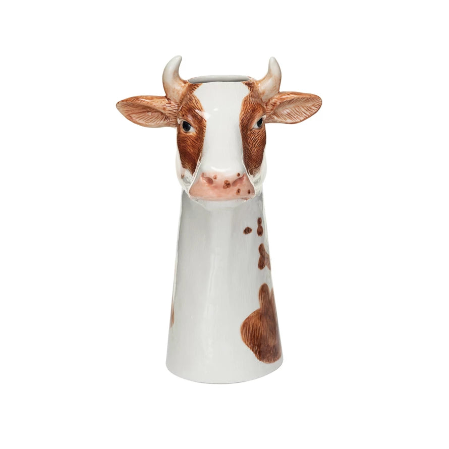Hand-Painted Stoneware Cow Vase 12044603