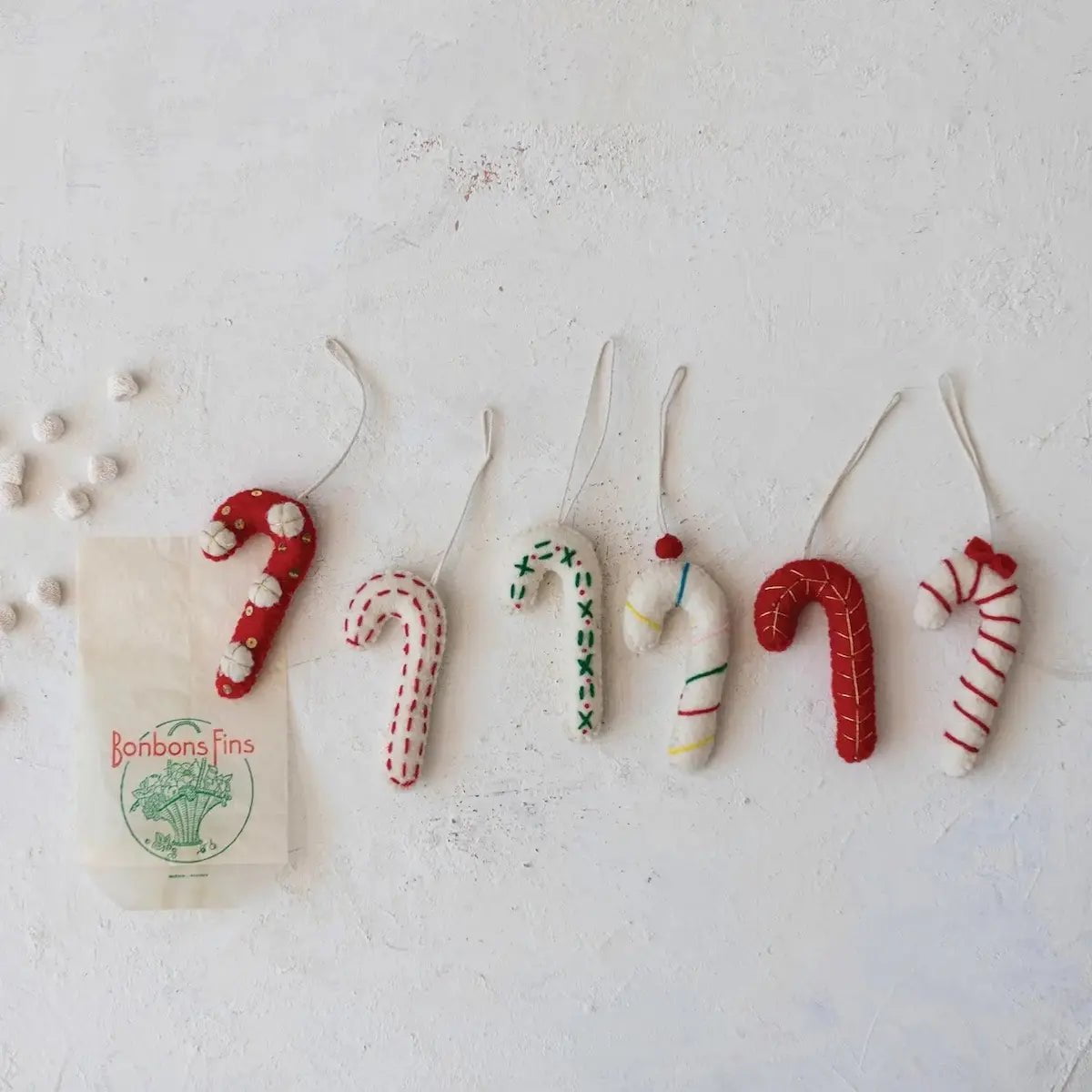 Handmade Wool Felt Candy Cane Ornaments Holiday Ornaments