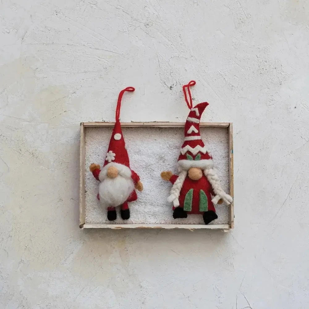 Handmade Wool Felt Gnome Ornaments Holiday Ornaments