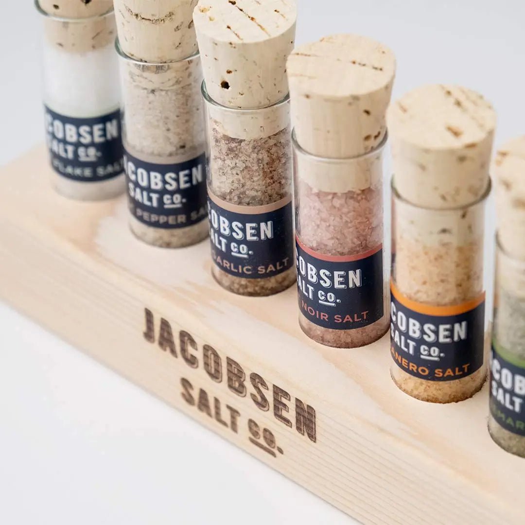 Jacobsen Six Vial Infused Salt Set with Branded Wood Stand Salt 12043623