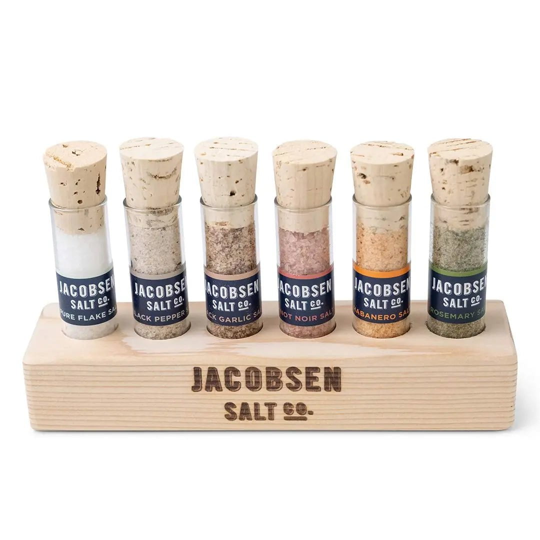 Jacobsen Six Vial Infused Salt Set with Branded Wood Stand