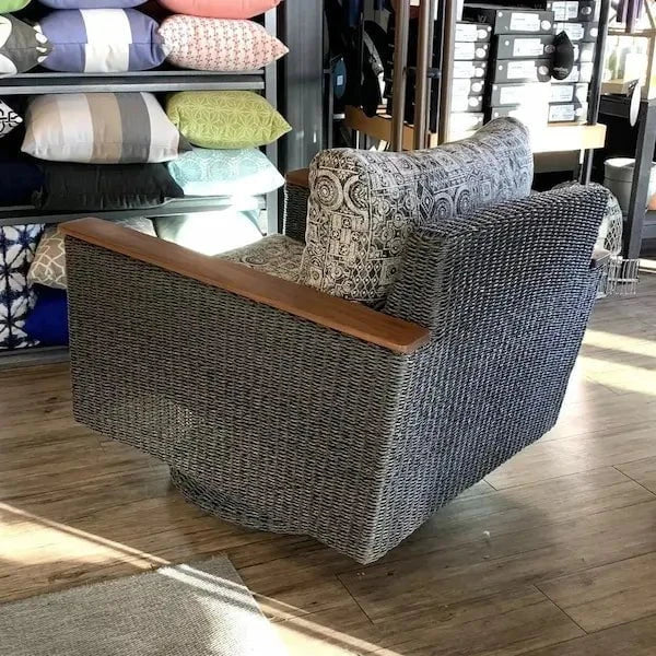 Jensen Outdoor Swivel Lounge Chair in Gray Weave with Bodhi Char Fabric 12038901