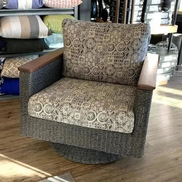 Jensen Outdoor Swivel Lounge Chair in Gray Weave with Bodhi Char Fabric 12038901