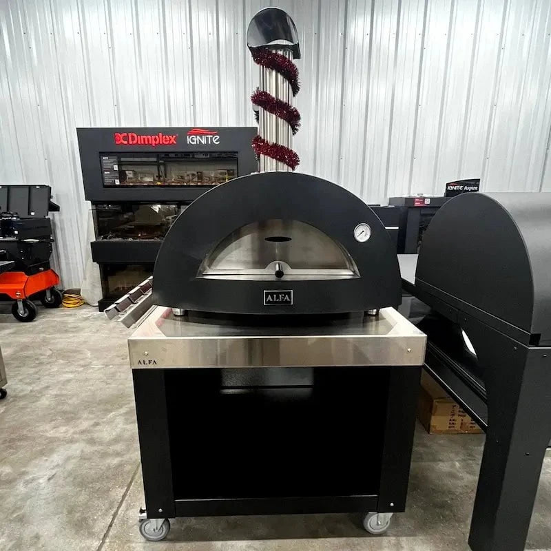 Local Special, Alfa Moderno 2 Pizze Wood Fired Pizza Oven, Gray, on Multifunctional Cart