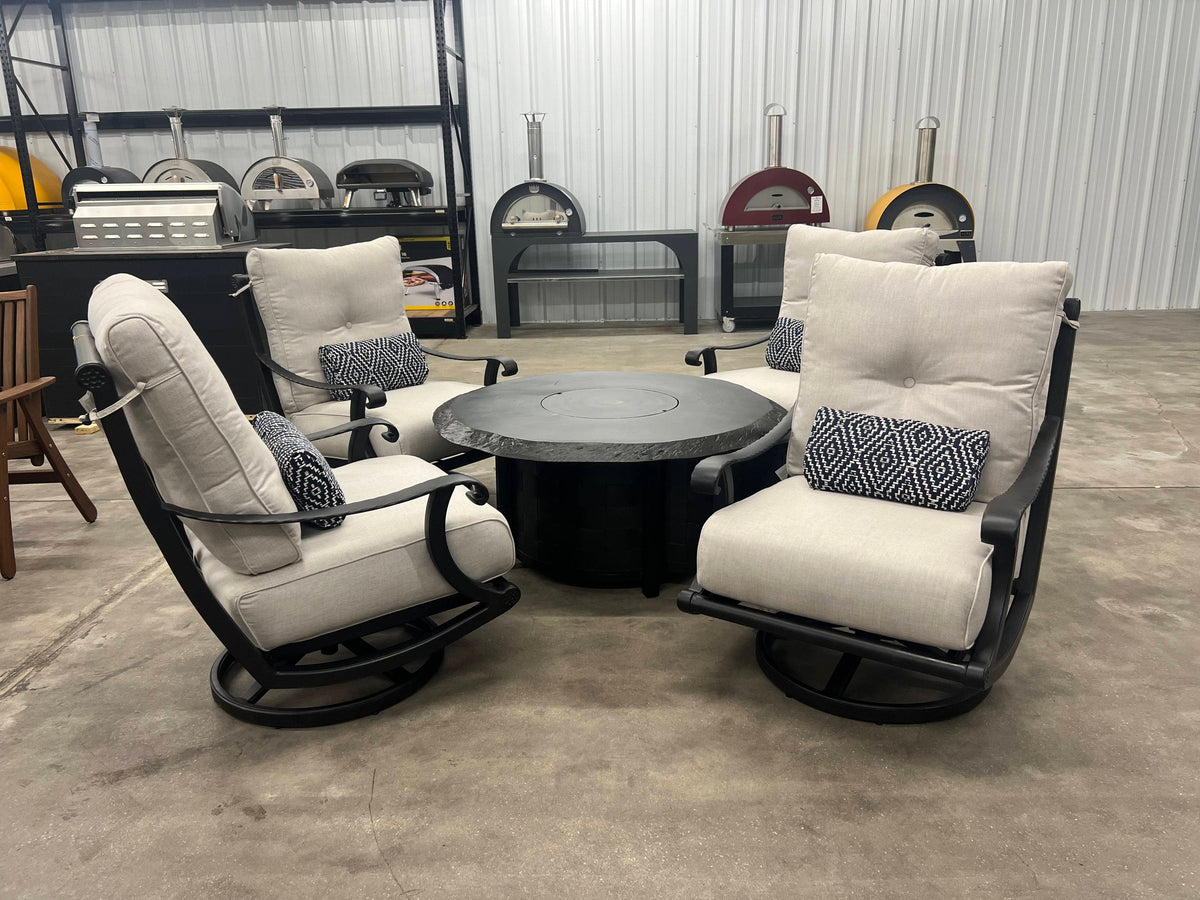 Local Special: Castelle Telluride High Back Swivel Rockers in Antique Dark Rum with Idol Seagull Cushions and Castelle Classical 49