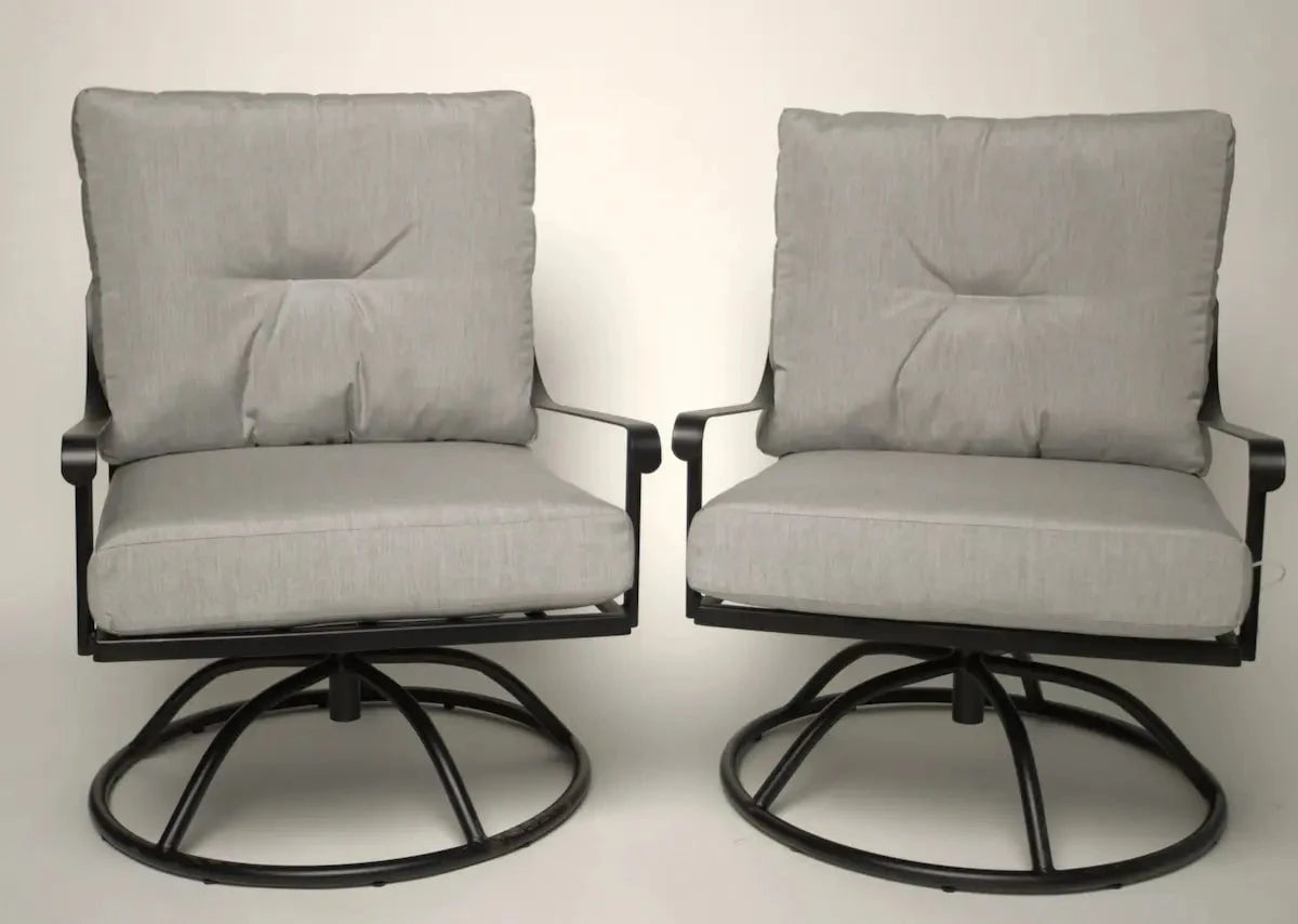 Local Special, Floor model, Set of 2, Meadowcraft, Valentina, Swivel Rockers, Charcoal Finish, Canvas Granite Fabric, Grade A 12044420