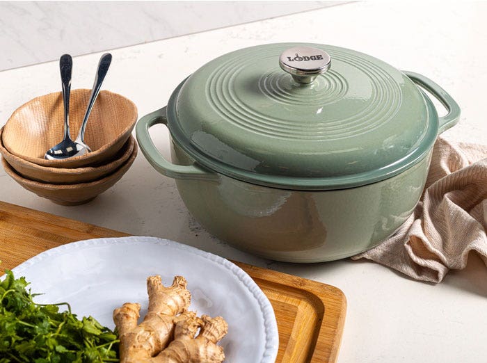All-Clad Enameled Cast Iron 6-Quart Dutch Oven with Lid and Acacia Wood  Trivet