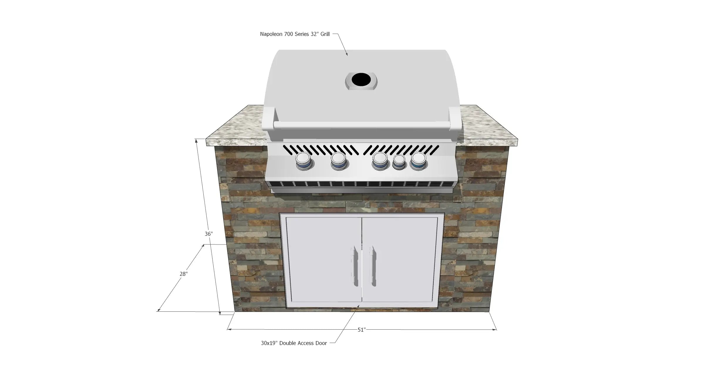 Napoleon BIG32RB Gas BBQ Grill Island with 30x19 Double Access Doors