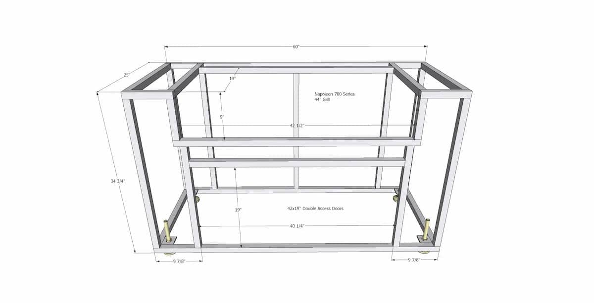 Napoleon BIG44 700-Series Gas BBQ Grill Island with 42x19 Double Access Doors