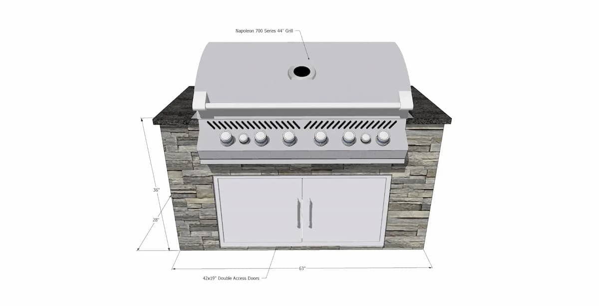 Napoleon BIG44 700-Series Gas BBQ Grill Island with 42x19 Double Access Doors