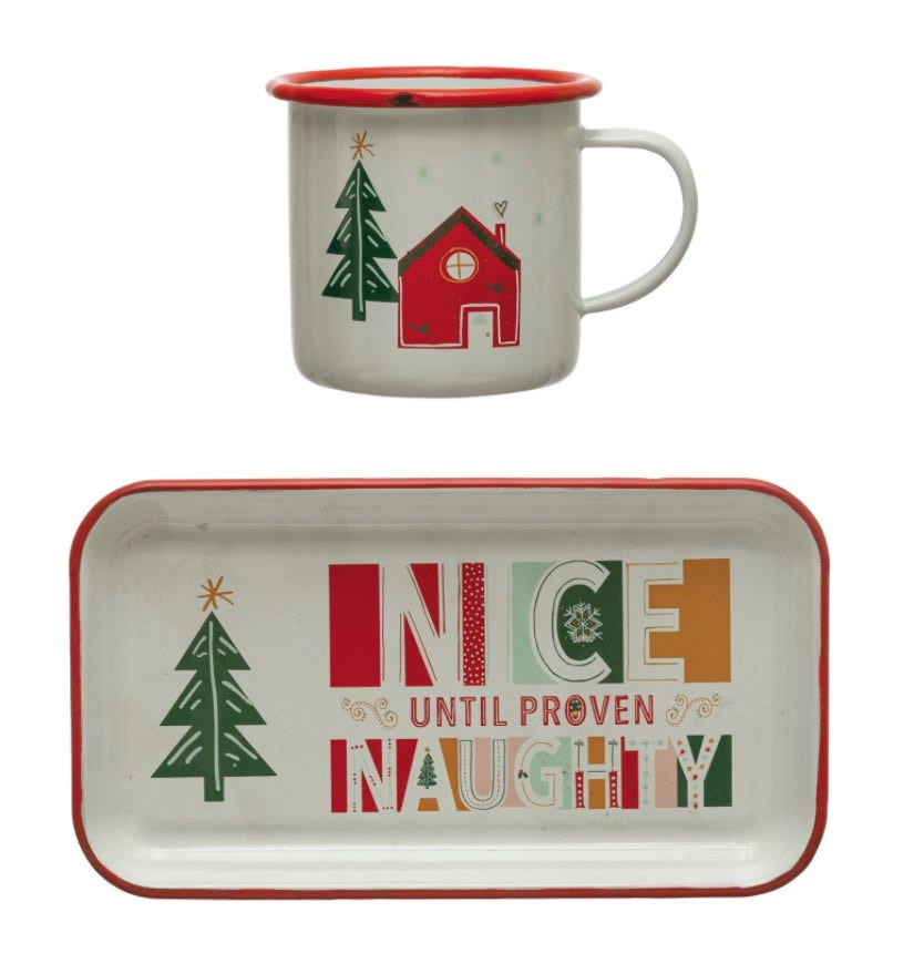 Nice Until Proven Naughty Enamel Tray with Mug 12039837