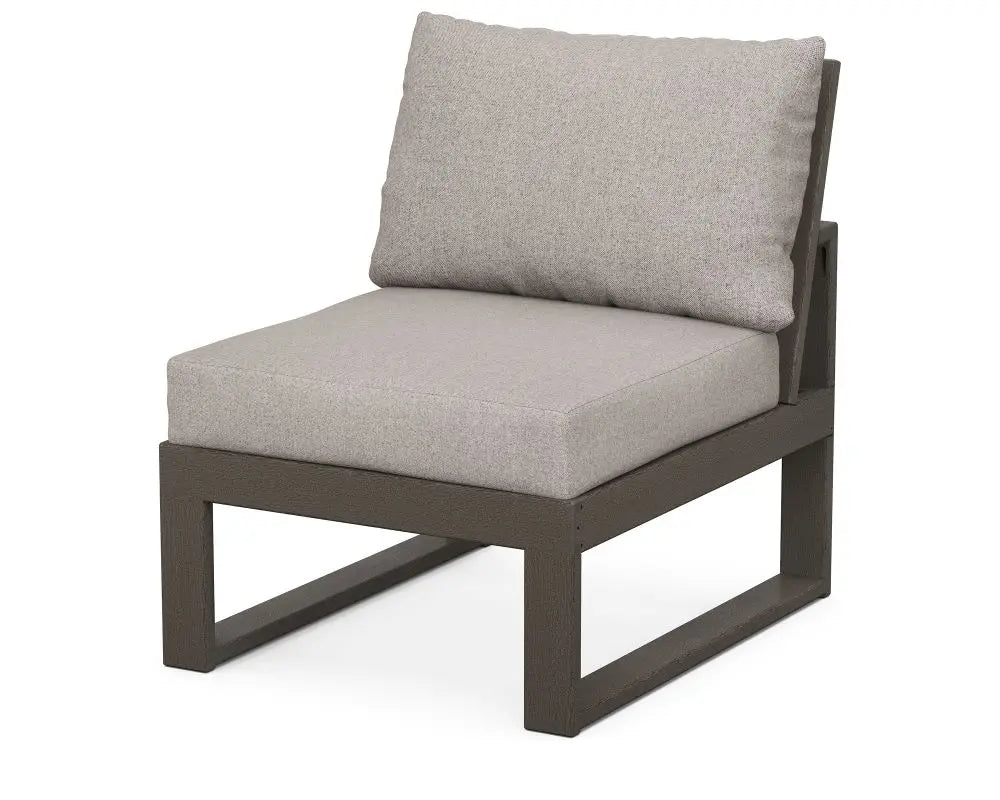 Polywood Edge Modular Armless Chair in Vintage Coffee Finish with Weathered Tweed Cushion Outdoor Chairs 12040244
