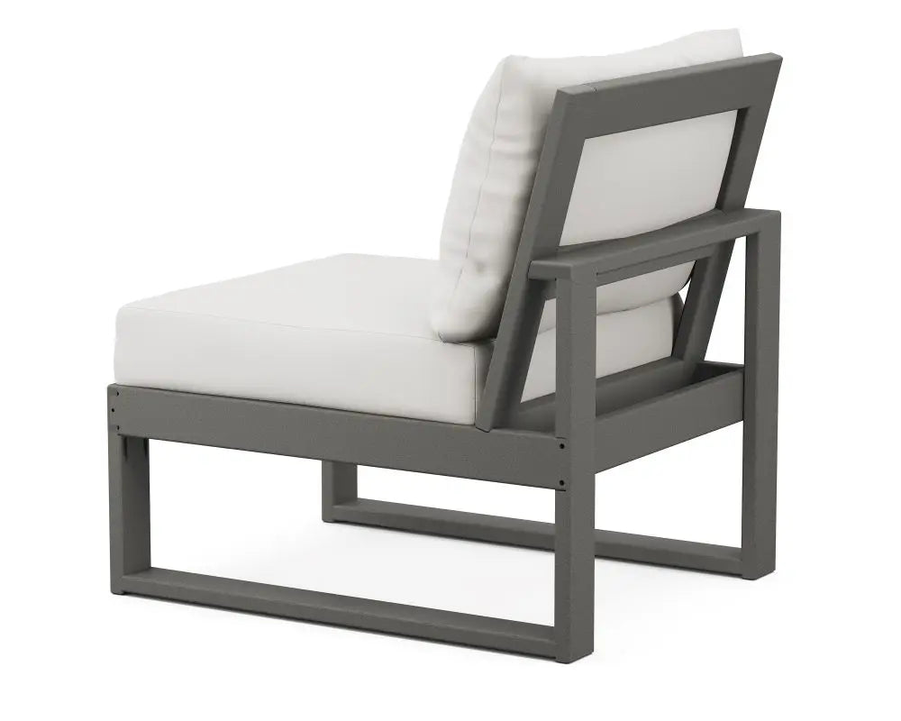 Polywood Edge Modular Armless Chair in Vintage Coffee Finish with Weathered Tweed Cushion Outdoor Chairs 12040244