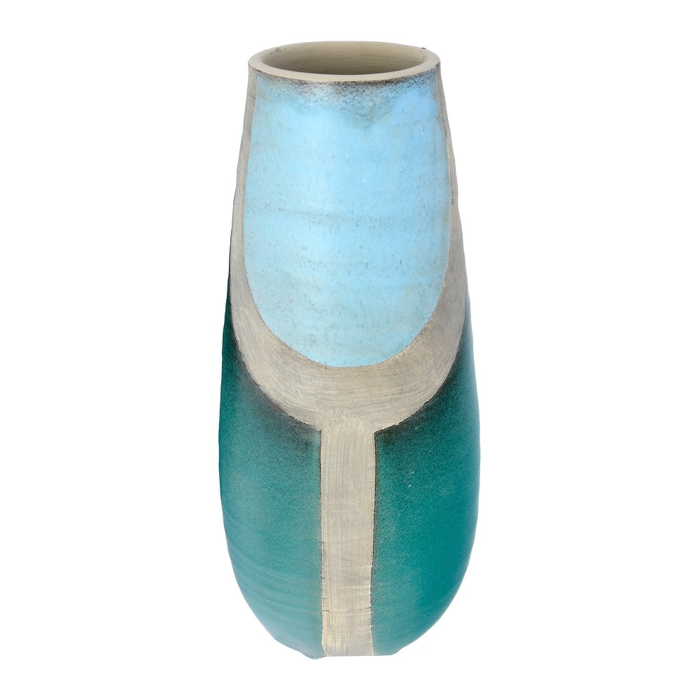 Painted Terra Cotta Vase in Blue and Turquoise 12033785