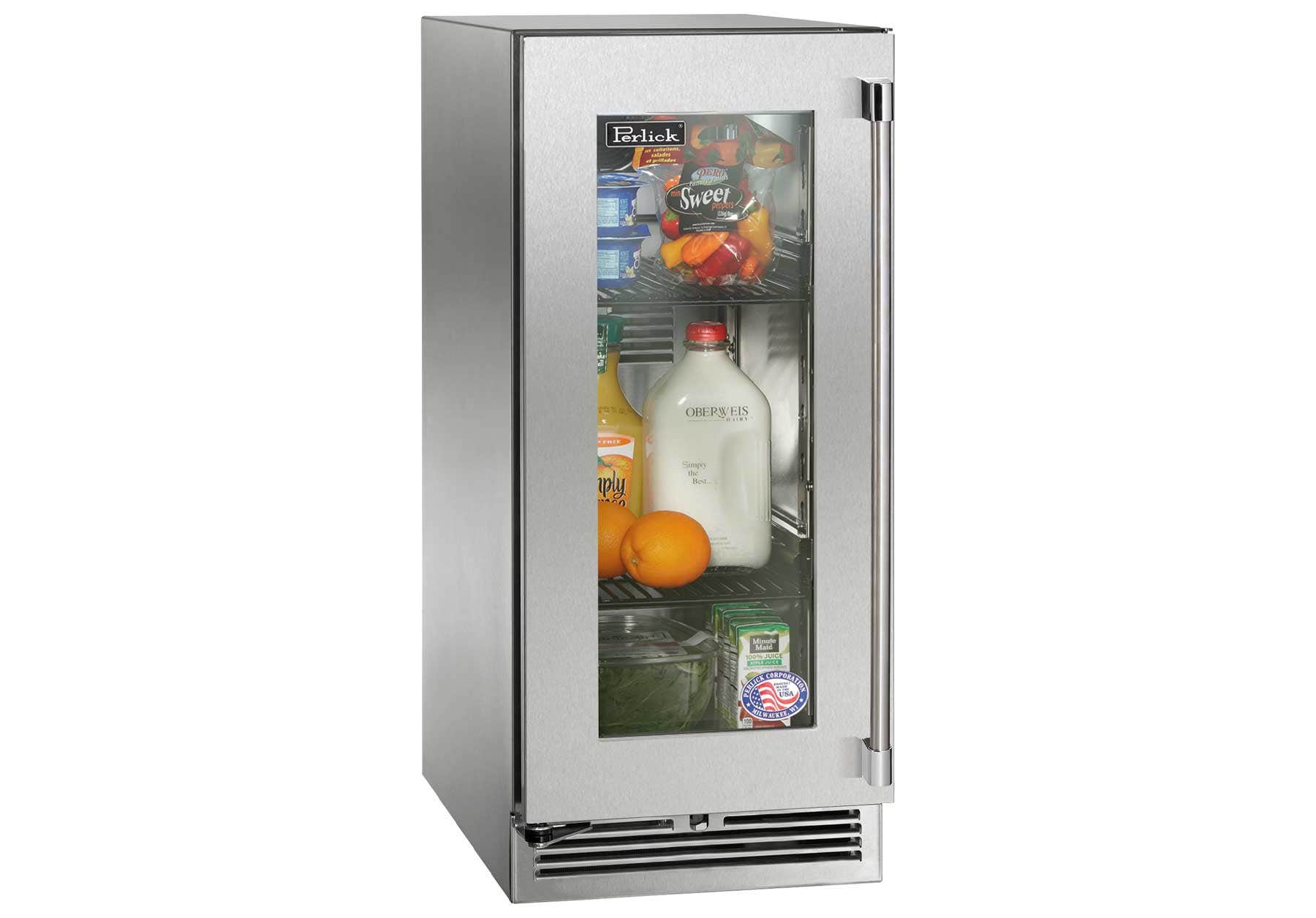 Perlick Signature HP15 15 inch Undercounter Outdoor Refrigerator with Stainless Steel Glass Door