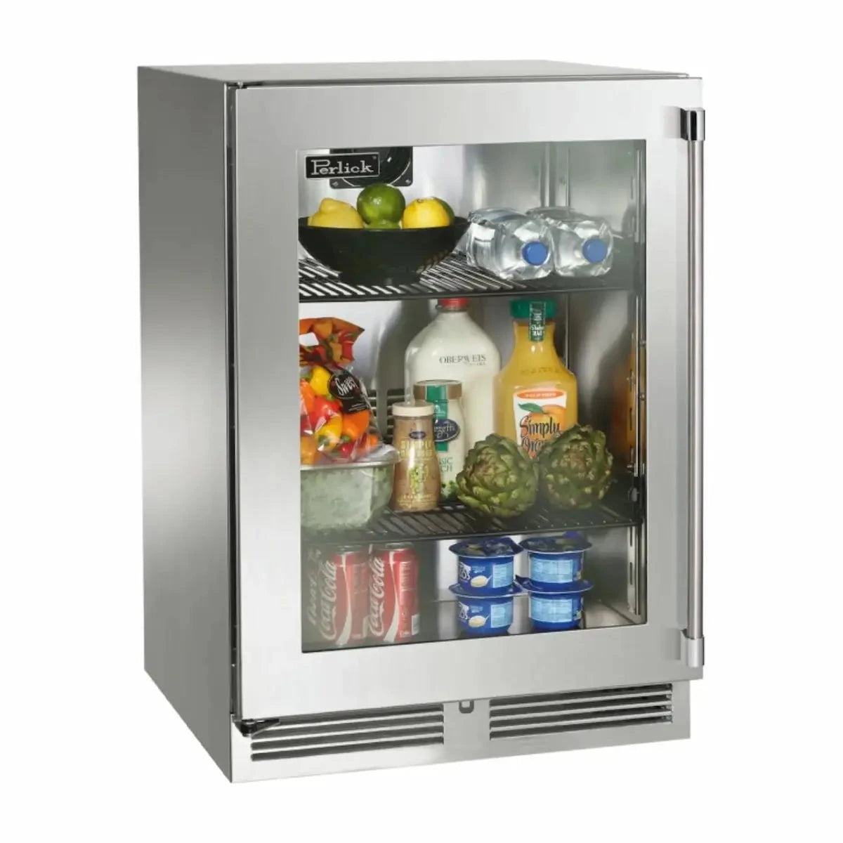 Perlick Signature HP24 24 inch Undercounter Outdoor Refrigerator with Stainless Steel Glass Door Left Hinge / Without Lock 12040937