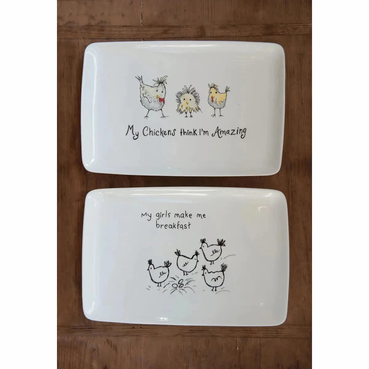 Platter with Chickens and Saying, 2 Styles Serving Platters
