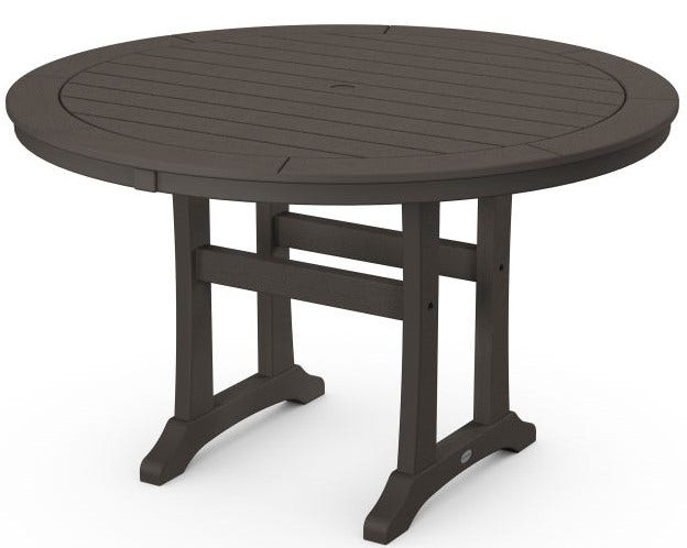 POLYWOOD 48 inch Round Nautical Trestle Dining Table in Vintage Coffee Outdoor Tables 12033442