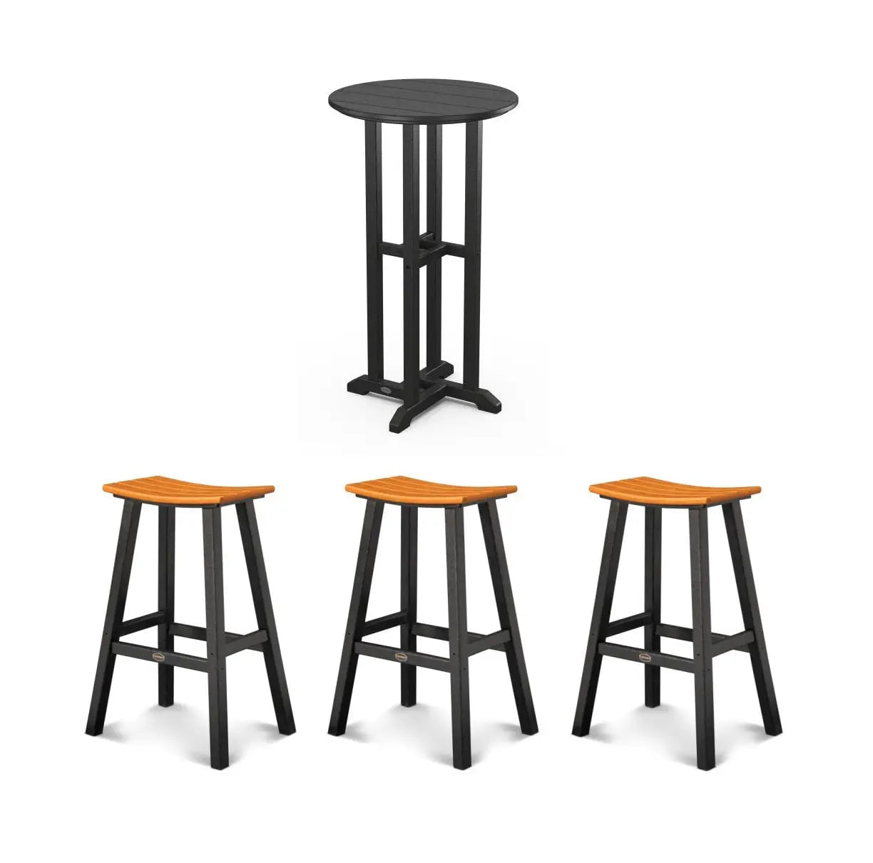 Polywood Bar Table and 3 Stools Set in Black with Orange Seat | FLOOR MODEL SALE | IN STORE ONLY 12044563