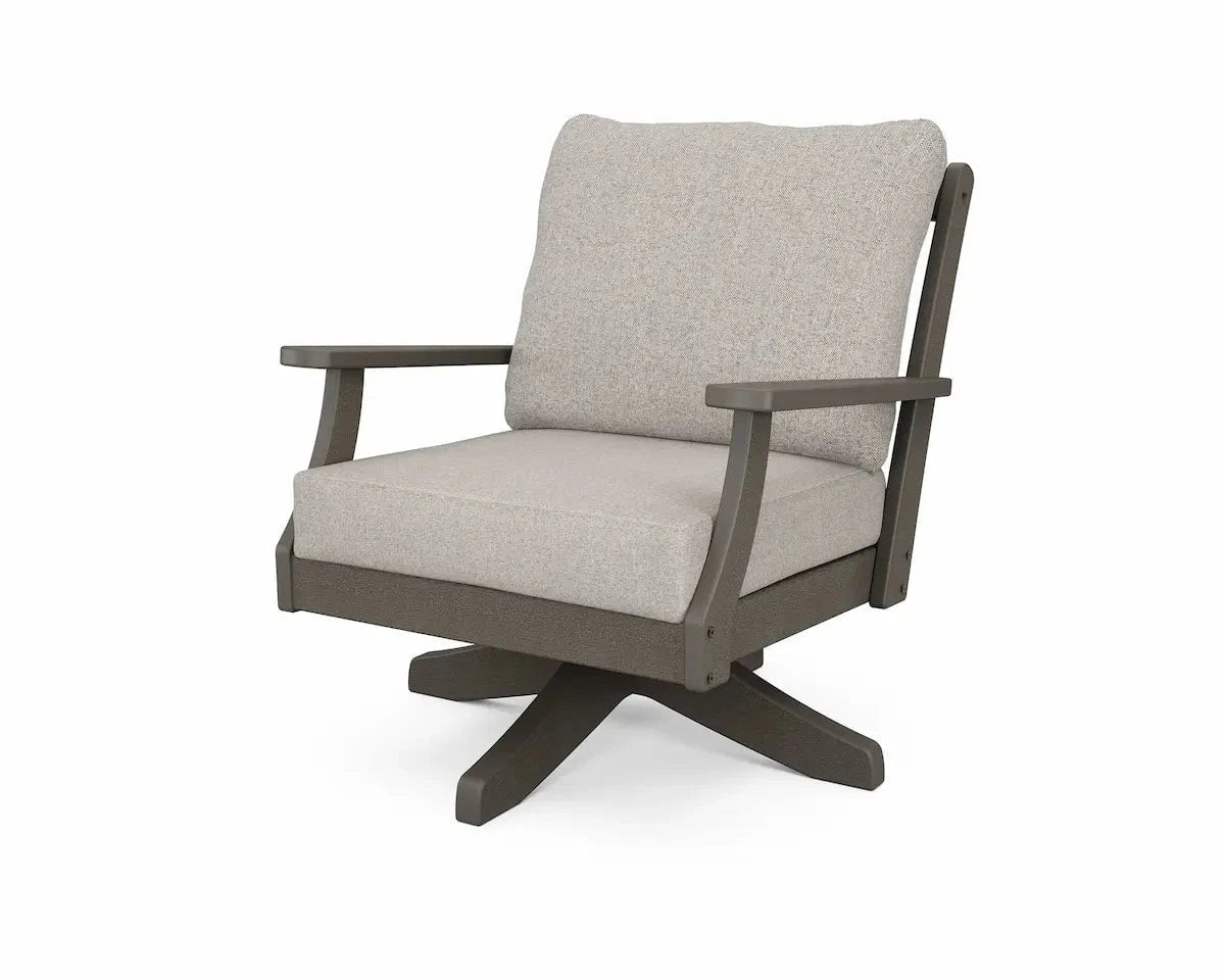 POLYWOOD Braxton Deep Seating Swivel Lounge Chair in Vintage Coffee with Cast Ash Cushions Outdoor Chairs 12034410