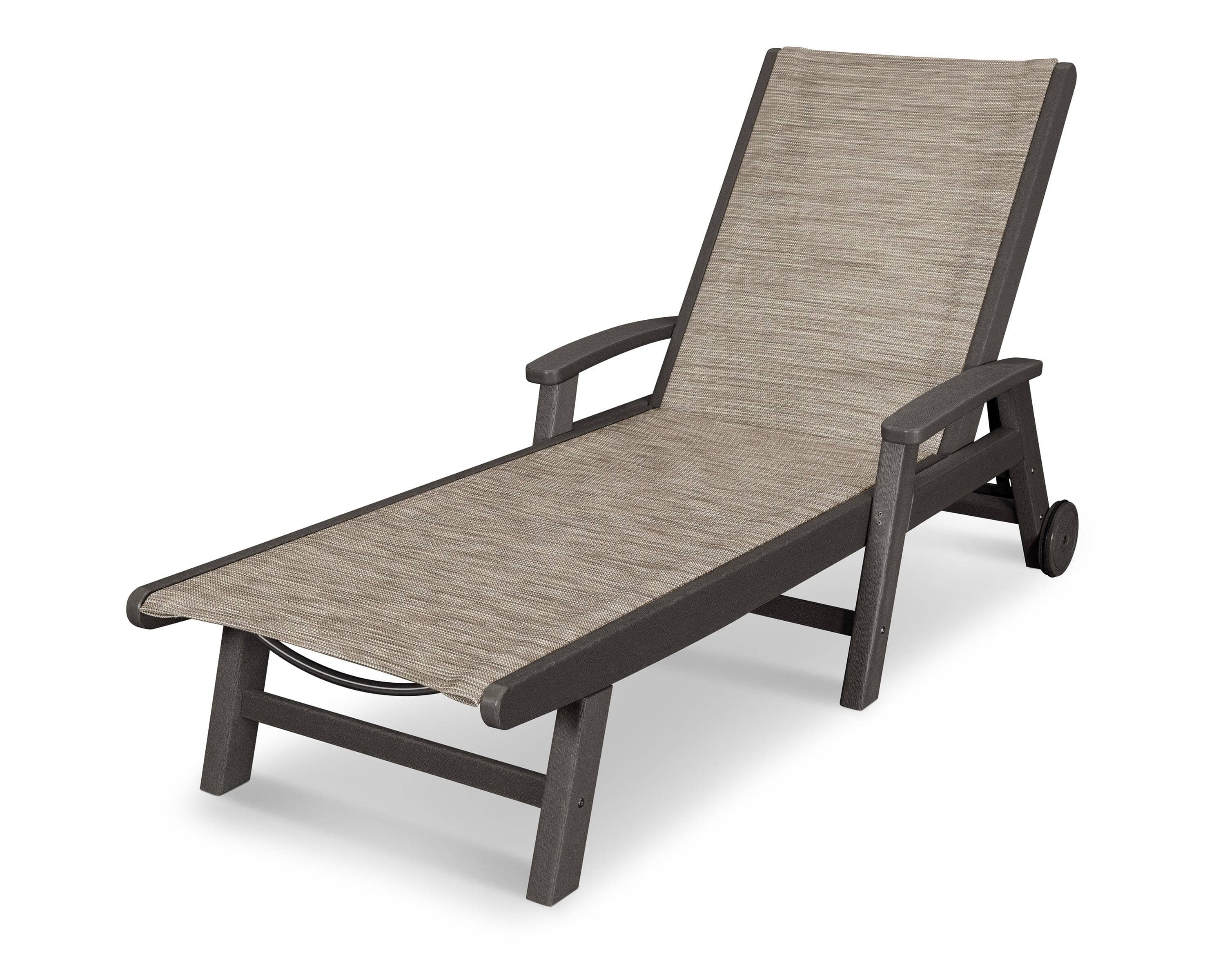 POLYWOOD Coastal Chaise, Black Frame with White Sling Fabric