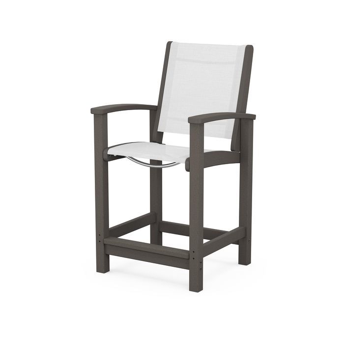 POLYWOOD Coastal Counter Sling Chair in Vintage Coffee with White Sling 12031830